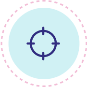 Navy blue bullseye target icon on a circular light blue background