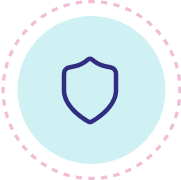 Navy blue shield icon on a circular light blue background