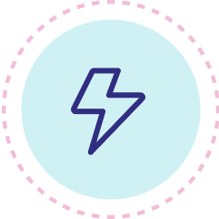 Navy blue lightning bolt on a circular light blue background