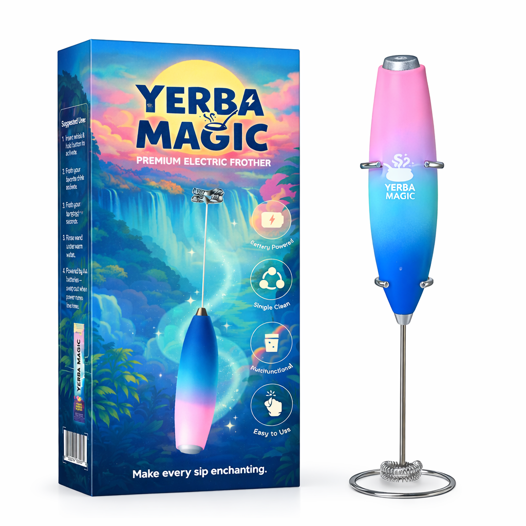 Yerba Magic® | Premium Electric Frother — Battery-Powered Handheld Drink Mixer with Stand