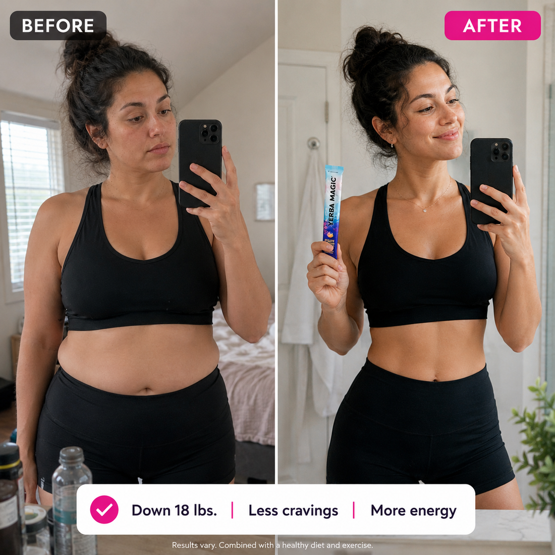 Before and after: down 18 lbs, less cravings, more energy