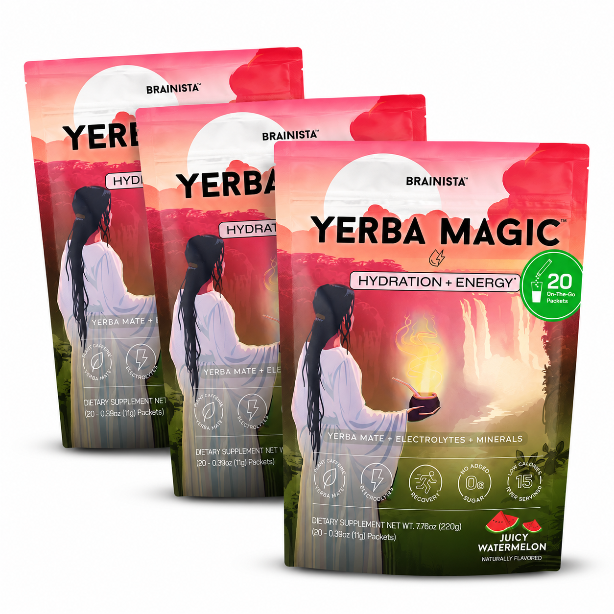 3 pouches of Yerba Magic Hydration + Energy