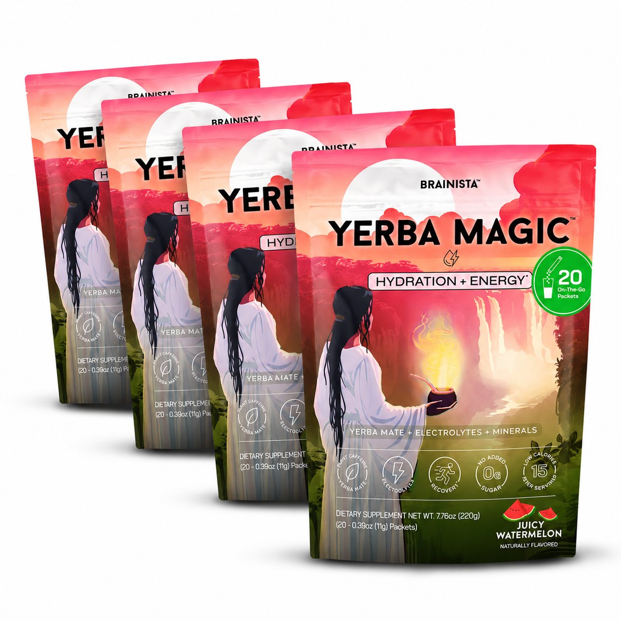 4 pouches of Yerba Magic Hydration + Energy