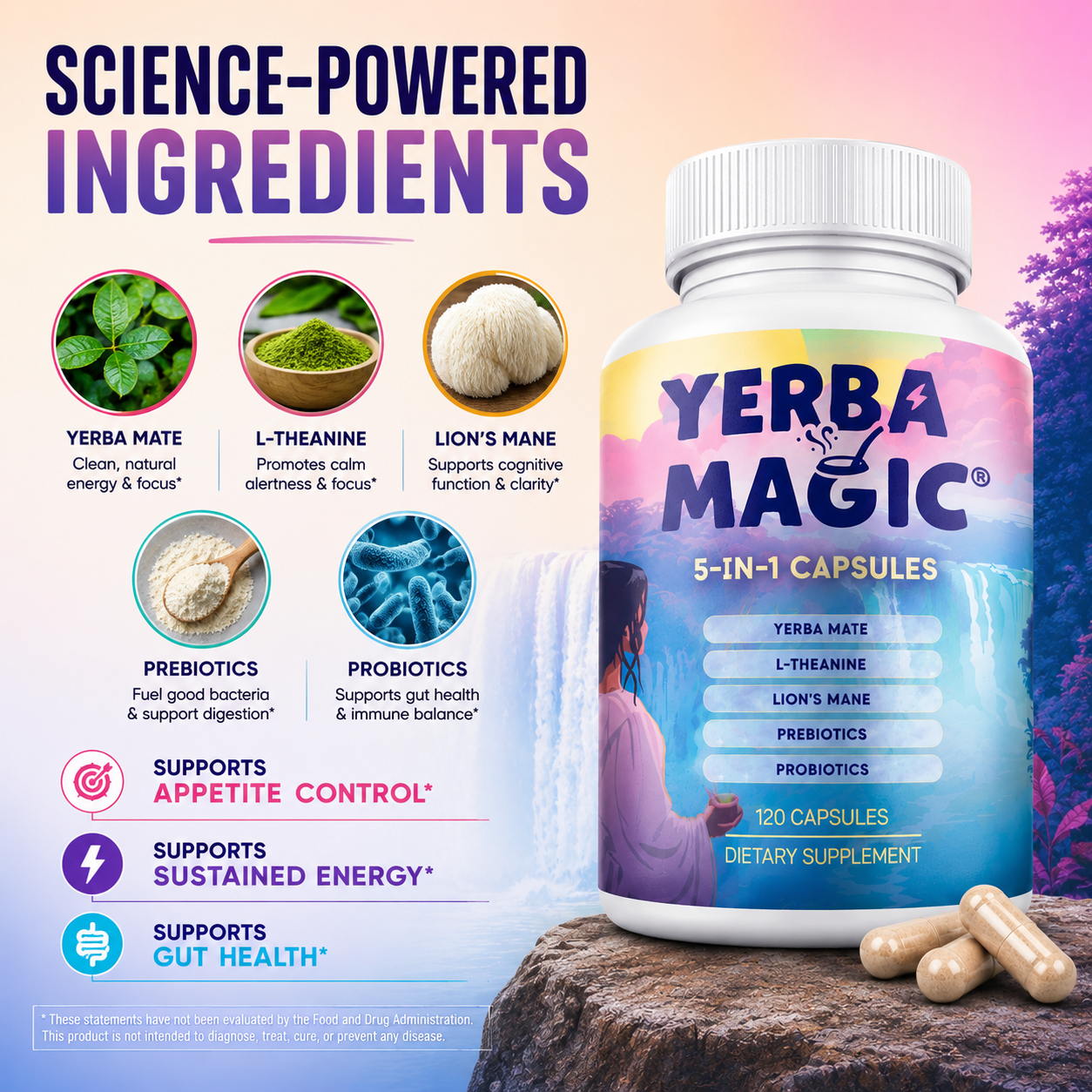 Why capsules? All the benefits of Yerba Magic without the brewing, mixing, or taste — just 4 capsules, take anywhere, daily support