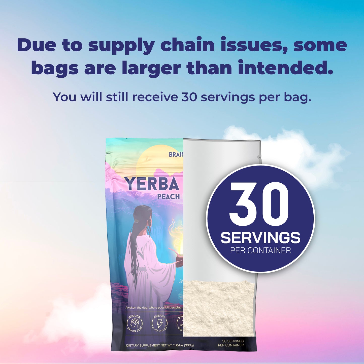 Yerba Magic with a “30 servings” badge and a short product benefit description