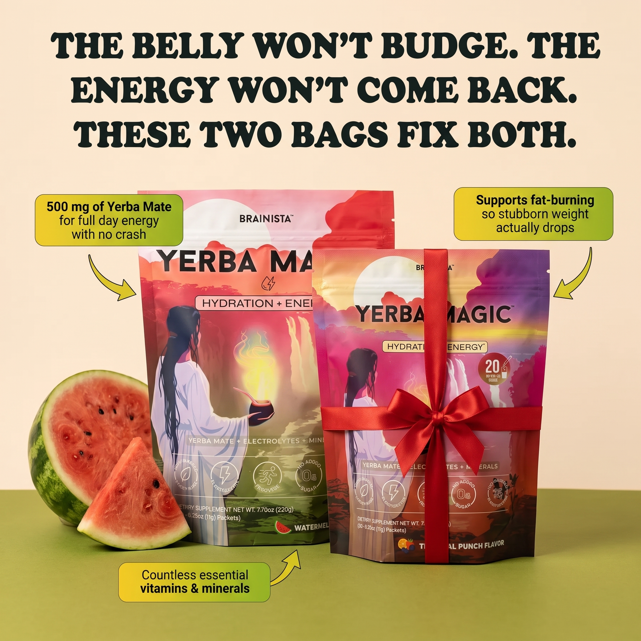 The belly won't budge. The energy won't come back. These two bags fix both.