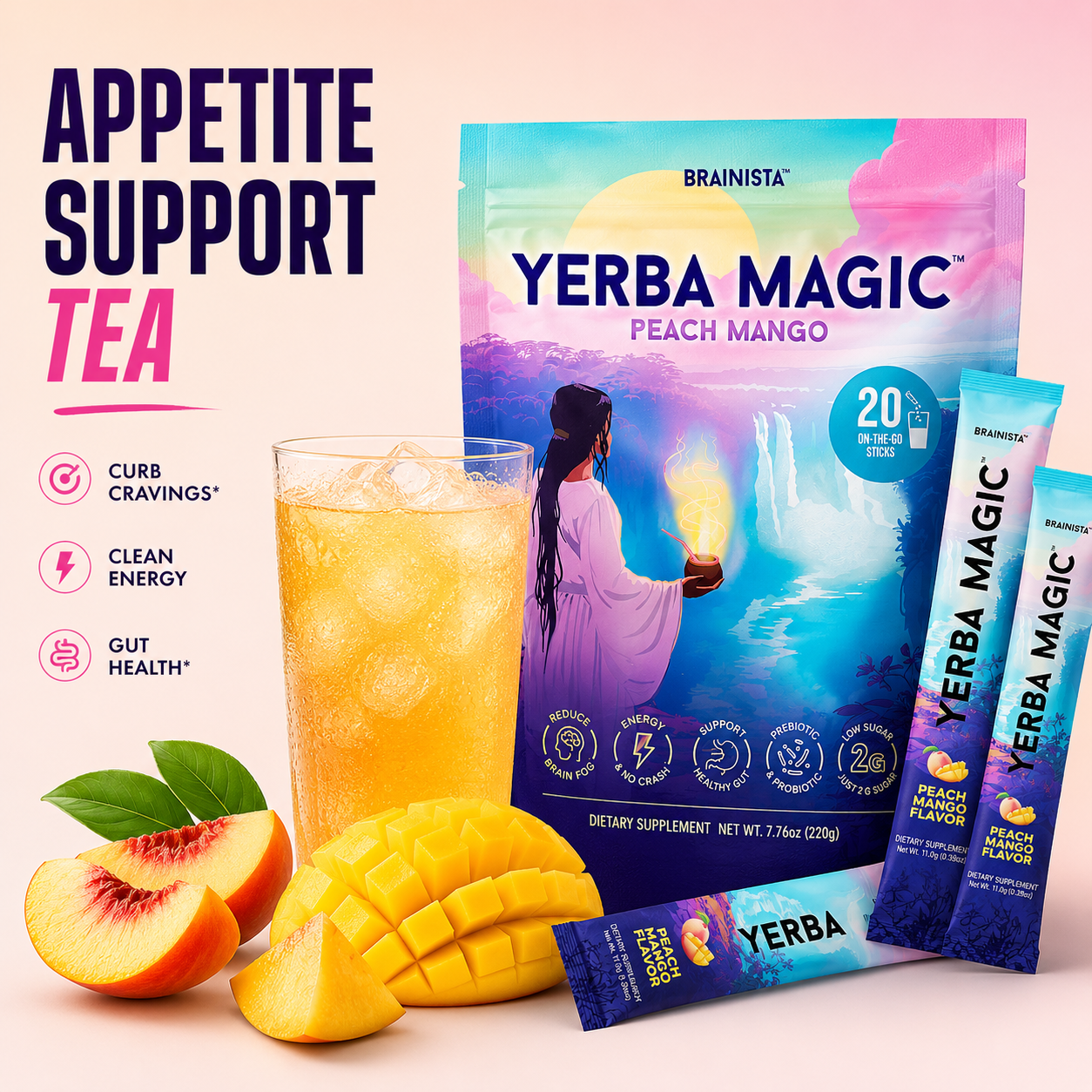 Yerba Magic Peach Mango stick packs