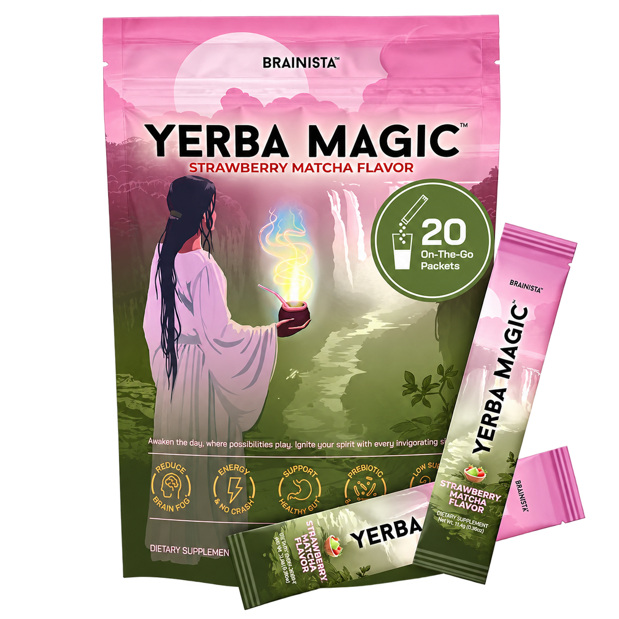 Strawberry Matcha 20-count bag with on-the-go stick packs